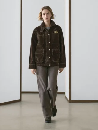 Veste en denim floqué avec détail au col