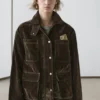 Veste en denim floqué avec détail au col Veste en denim floqué avec détail au col