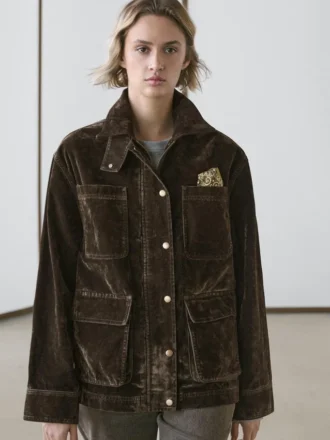 Veste en denim floqué avec détail au col