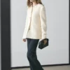 Veste en mélange de laine texturée avec boutons en strass