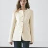 Veste en mélange de laine texturée avec boutons en strass