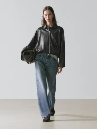 Veste oversize en cuir nappa